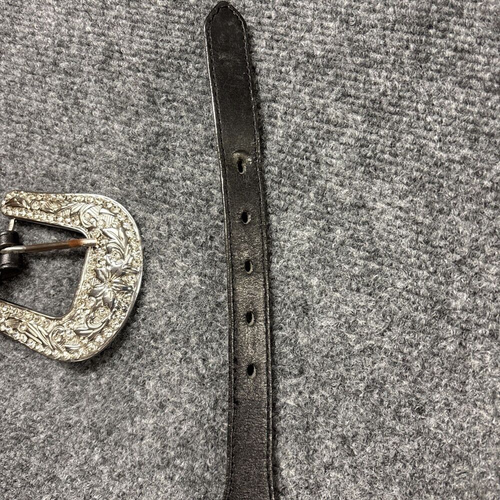 Tony Lama Heart Concho Silver Tone Western Cowgirl Black Leather Belt Size 30 - Picture 5 of 13